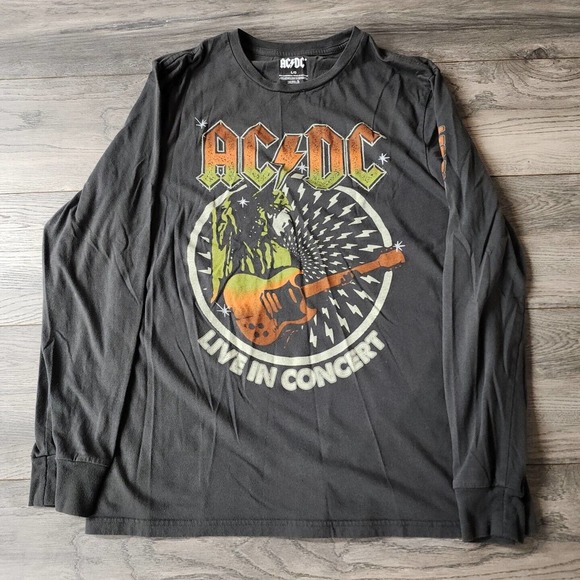 AC/DC Let There Be Rock Tour '77 Long Sleeve T-Shirt Unisex Size L Gray Band Tee - Picture 1 of 5